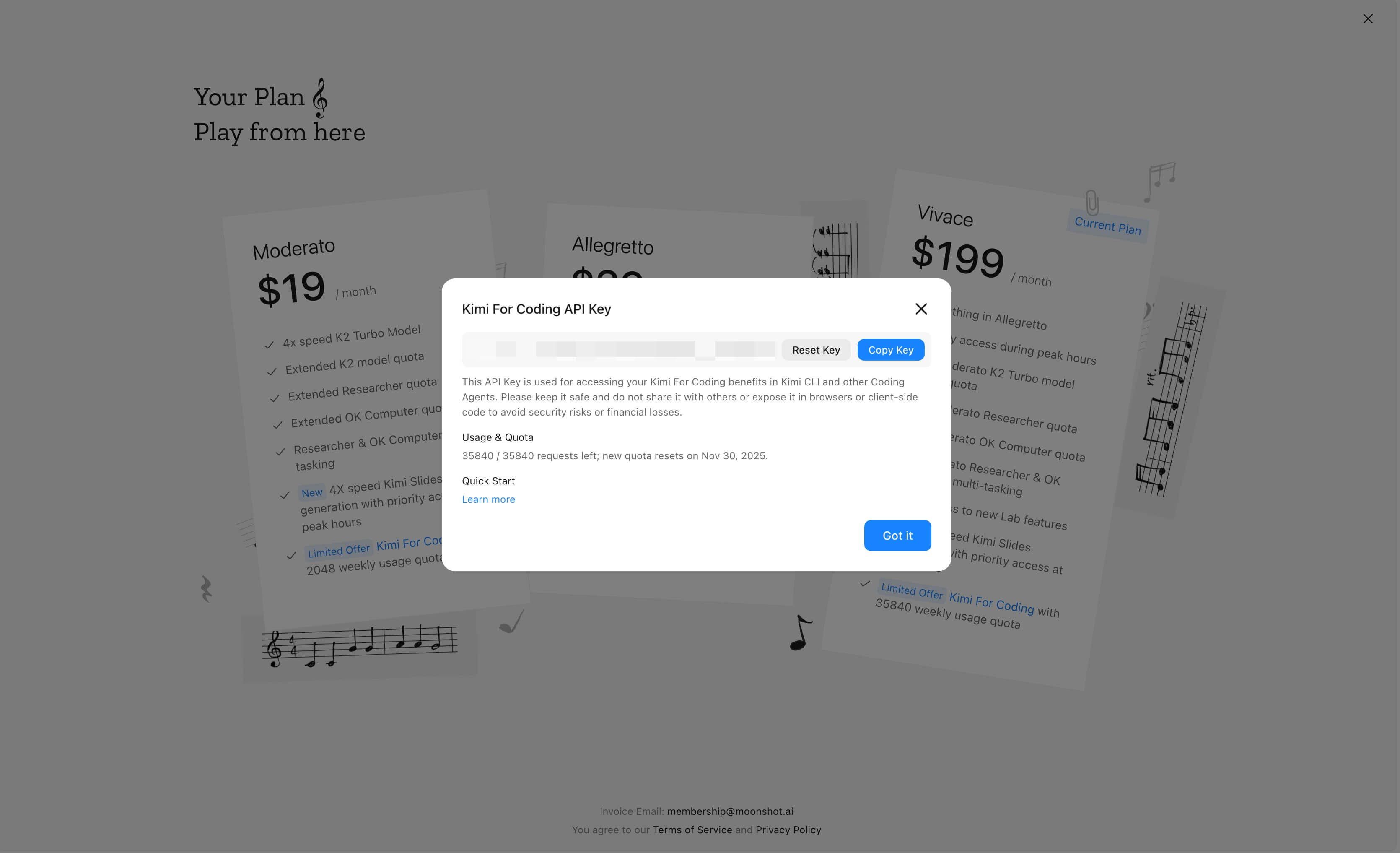 The pop-up of "Kimi For Coding"