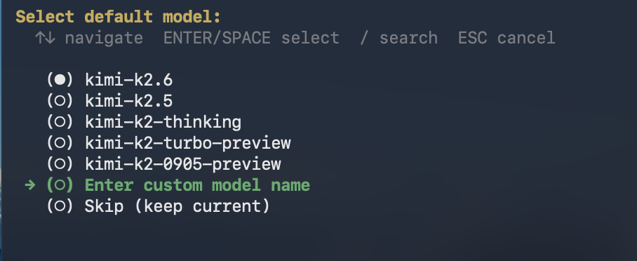 Choose Enter custom model name to type a model name manually
