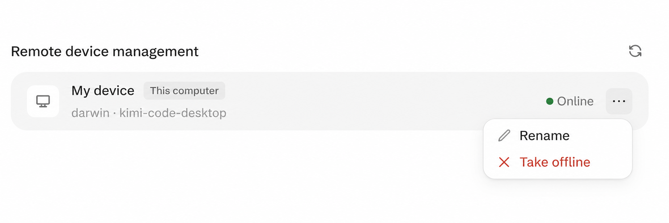 Rename and take offline menu in Remote device management