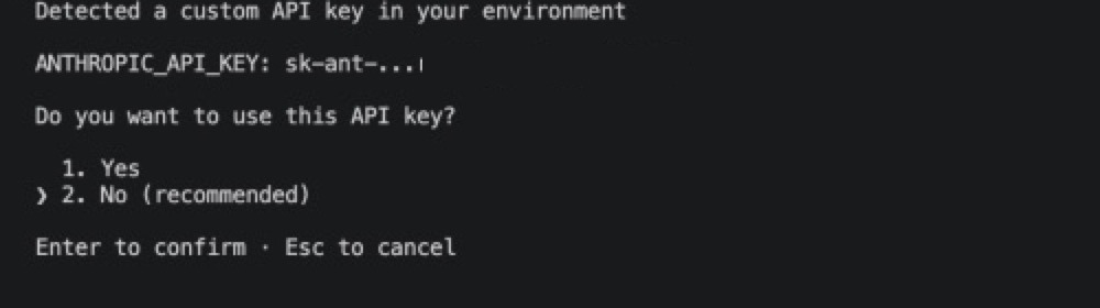 Claude Code API key confirmation