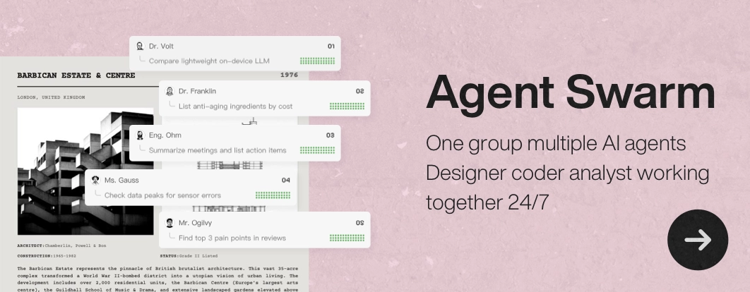 Agent Swarm: One group multiple AI agents Designer coder analyst working together 24/7